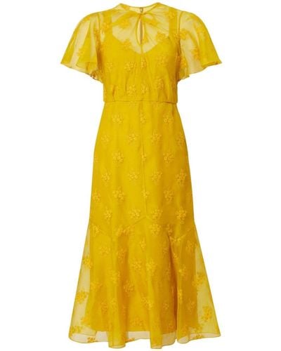 Erdem Midi-jurk Met Geborduurde Bloemen - Geel