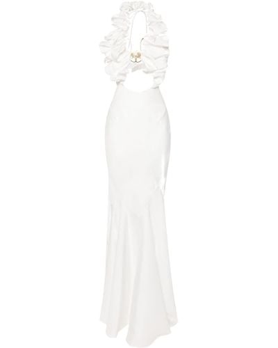 Genny Floral-appliqué Satin Maxi Dress - White