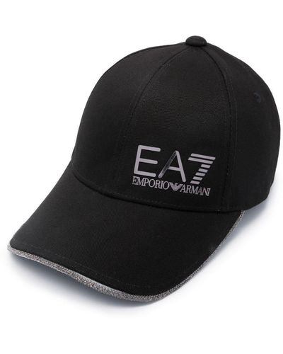 EA7 Casquette en coton à logo imprimé - Noir