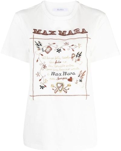 Max Mara T-shirt con ricamo slogan - Bianco