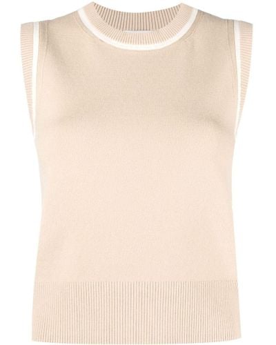 Claudie Pierlot Contrasting-border Knitted Wool Top - Natural