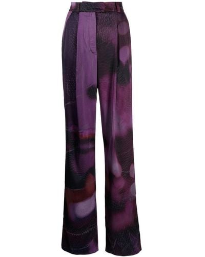 Agnona Abstract-print High-waist Trousers - Purple