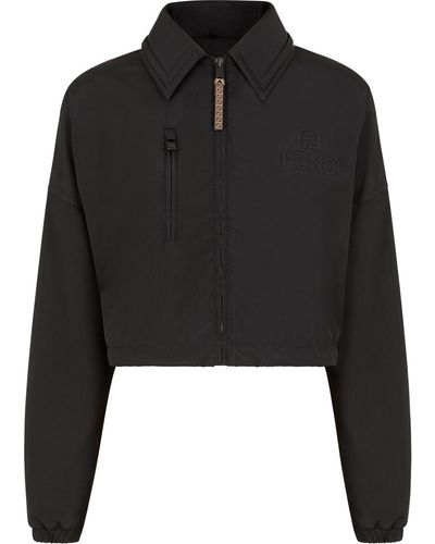Fendi Debossed Logo Cropped Jacket - Black