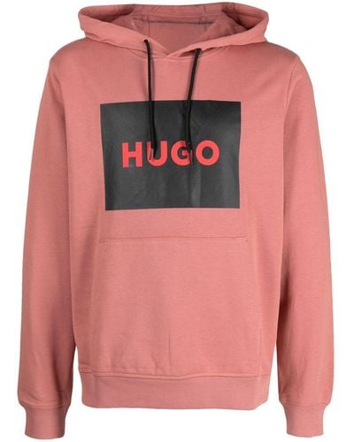 HUGO Logo-print Cotton Hoodie - Pink