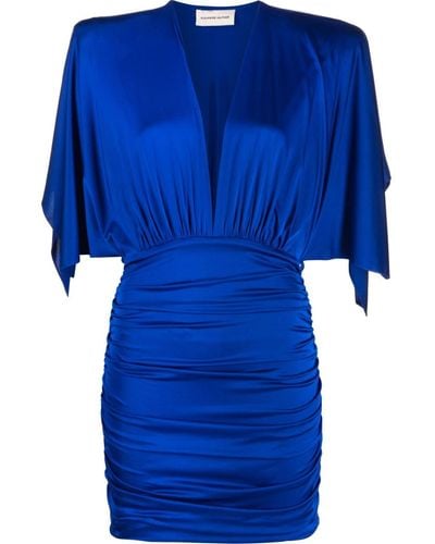 Alexandre Vauthier Ruched V-neck Minidress - Blue