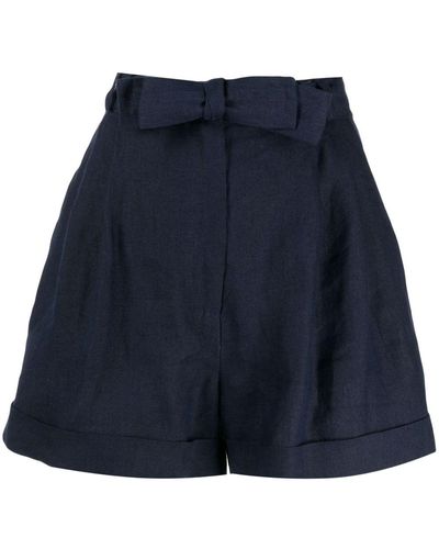 Casa Raki Clementina Belted Linen Shorts - Blue