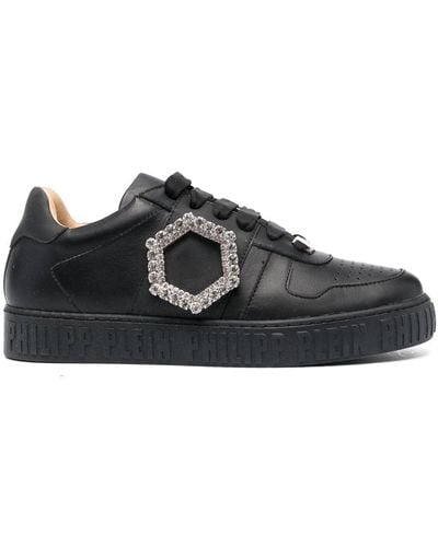 Philipp Plein Crystal-detailed Leather Sneakers - Black