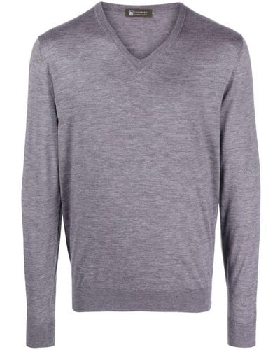 Colombo Fine-knit V-neck Sweater - Gray