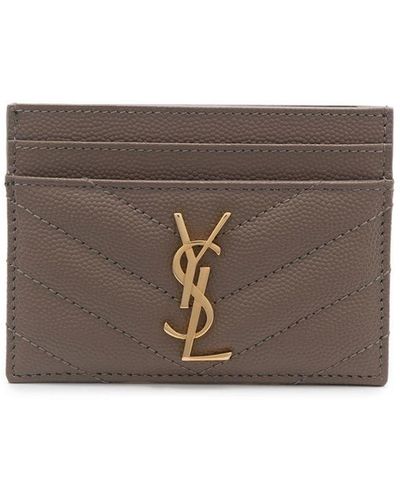 Saint Laurent Logo-plaque Detail Quilted Wallet - Brown