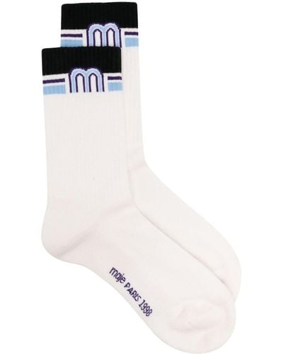 Maje Logo-intarsia Striped-edge Socks - White