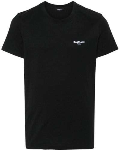 Balmain T-Shirt mit beflocktem Logo - Schwarz