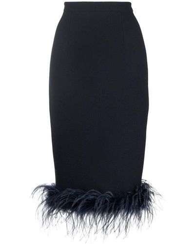 Styland Feather-trim High-waisted Skirt - Black