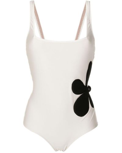Adriana Degreas Floral-appliqué Backless Swimsuit - White