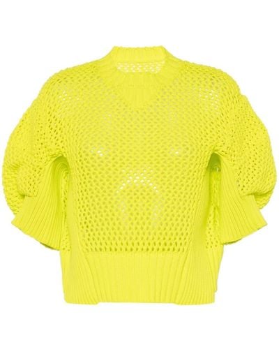 Sacai Puff-sleeve Crochet-knit Top - Yellow
