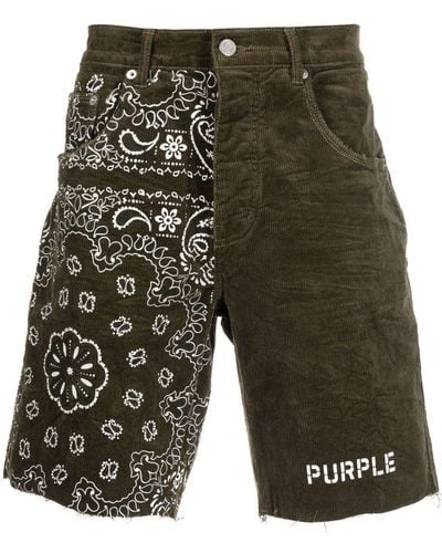 Purple Brand Olivia Cordshorts mit Bandana-Print - Grün