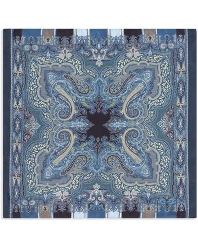Etro Abstract-print Silk Pocket Square - Blue