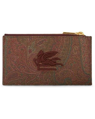Etro Logo-embroidered Jacquard Leather Wallet - Brown