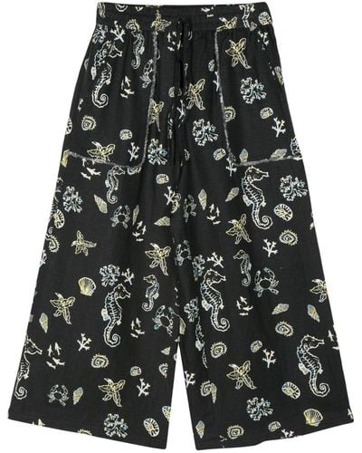 Bimba Y Lola Reef-print Cropped Trousers - Black