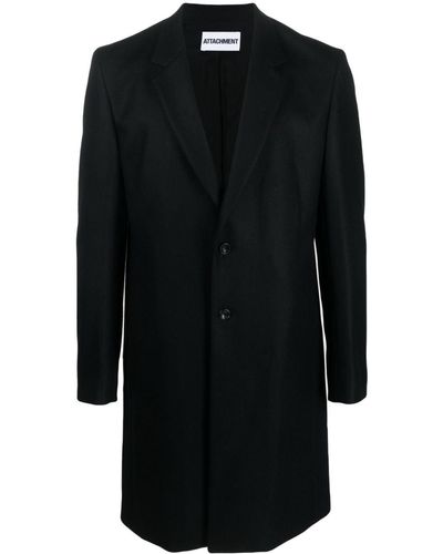 Attachment Single-breasted Wool Coat - Black