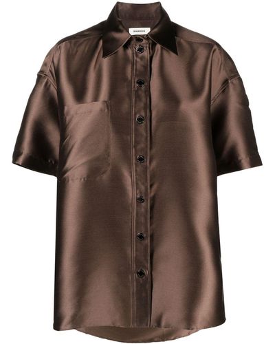 Sandro Short-sleeved Satin Shirt - Brown