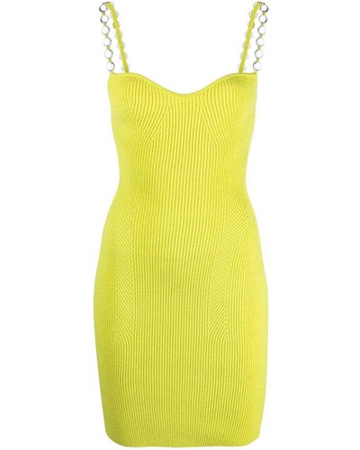 Galvan London Stud-embellished Ribbed-knit Minidress - Yellow