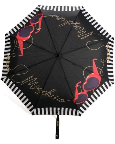 Moschino Paraguas compacto con estampado gráfico - Negro