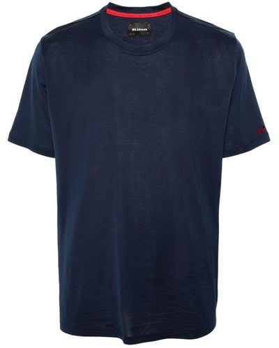 Kiton T-shirt en coton à logo floqué - Bleu