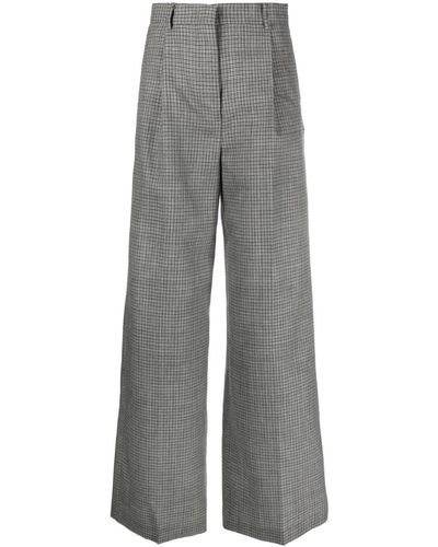 MSGM Check-pattern Wool Palazzo Pants - Grey