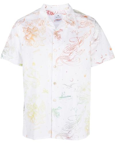 PS by Paul Smith Camicia Sea Tales Cuban - Bianco