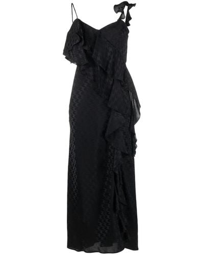 MSGM Ruffled-trim Houndstooth-pattern Dress - Black