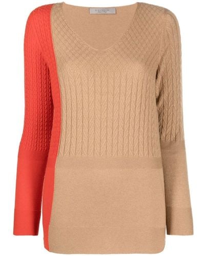 D.exterior Colour-block Cable-knit Sweater - Natural