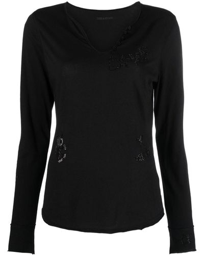 Zadig & Voltaire Henley ラインストーン トップ - ブラック