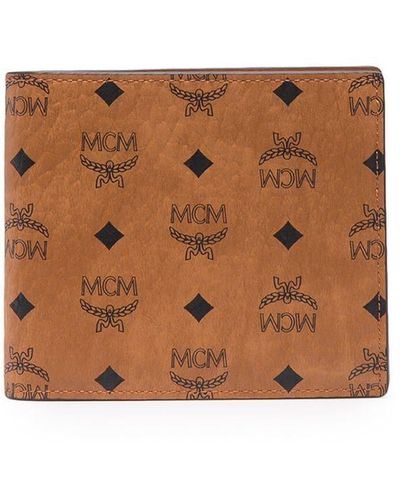 MCM モノグラムプリント 二つ折り財布 - ブラウン