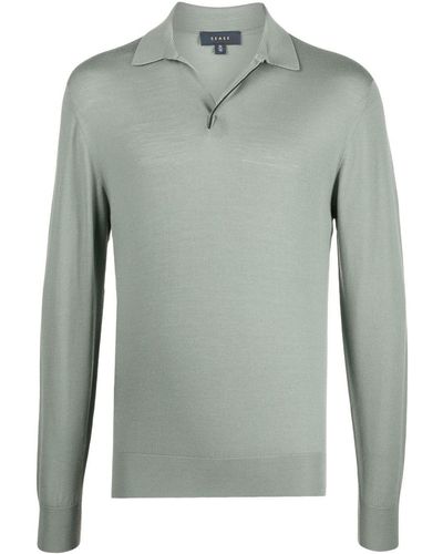 Sease Fine-knit Long-sleeved Polo Shirt - Green