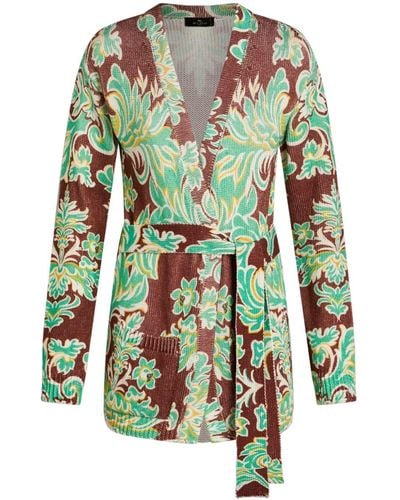 Etro Paisley-print Belted Cardigan - Green