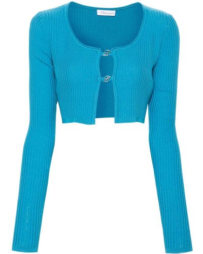 Blumarine Cropped Ribbed-knit Cardigan - Blue