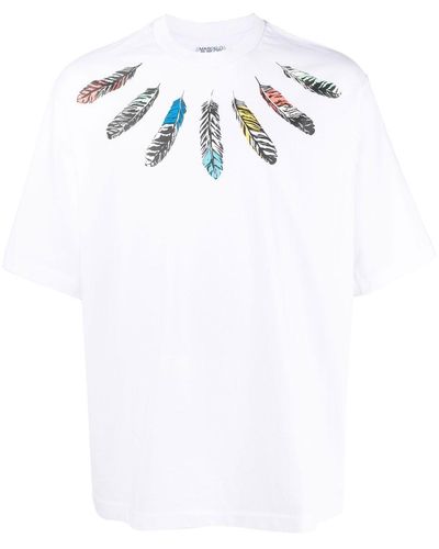 Marcelo Burlon Collar Feathers Over printed T-shirt - Blanco