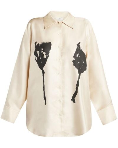 BITE STUDIOS Rose-print Silk-satin Shirt - White