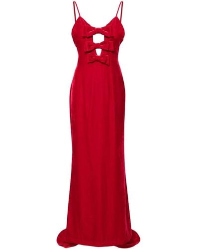 Alessandra Rich Bow Velvet Gown - Red