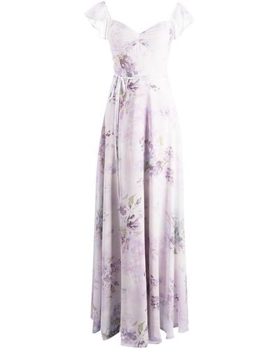 Marchesa Floral-print Floor-length Dress - Purple