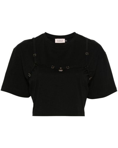 Murmur Strap-detail Cropped T-shirt - Black