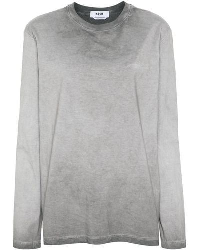 MSGM Logo-embroidered cotton T-shirt - Gris