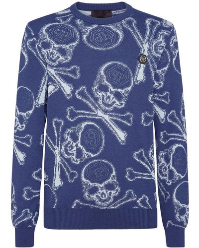 Philipp Plein Skull-motif Cotton Jumper - Blue