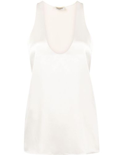 Saint Laurent Sleeveless Satin-finish Silk Blouse - White