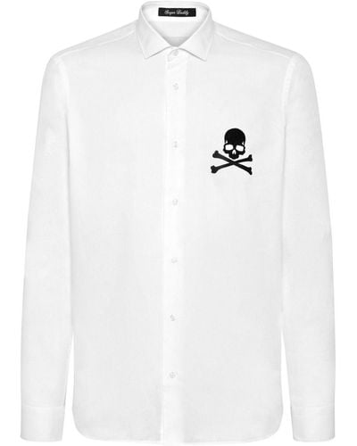 Philipp Plein Skull&bones Long-sleeve Cotton Shirt - White