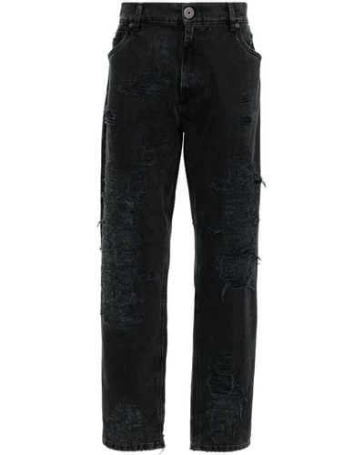 Balmain Distressed Mid-rise Straight-leg Jeans - Black