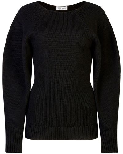 Nina Ricci Puff-sleeves Wool-blend Sweater - Black
