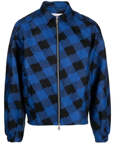 Adererror Logo-patch Checked Bomber Jacket - Blue
