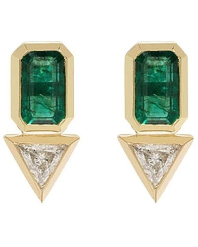 Azlee 18kt Yellow Gold Emerald And Diamond Earrings - Green