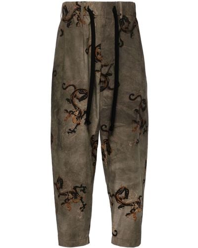 Uma Wang Pigiama Dragon-print Tapered Cotton Trousers - Black